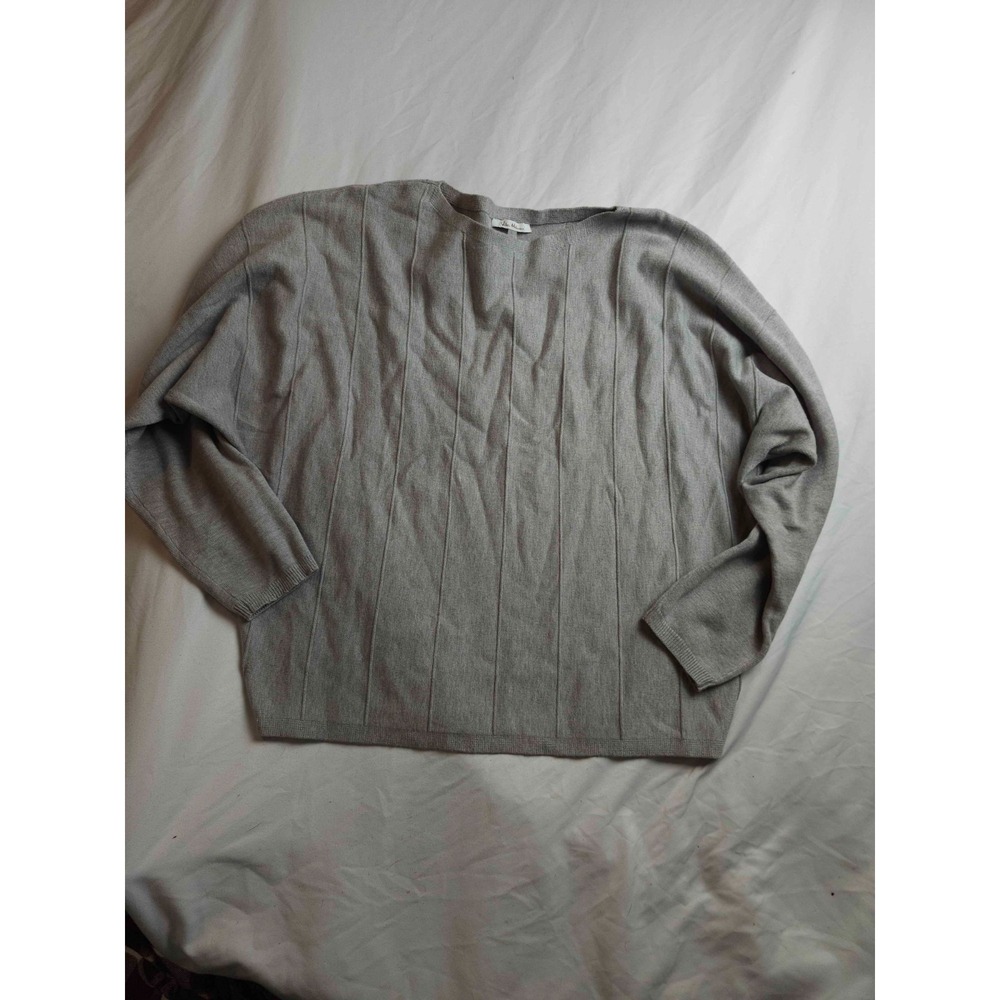 Vila Milano Sweater Women L Gray Wool Knit Ribbed Pullover Oversized Slouchy 90s